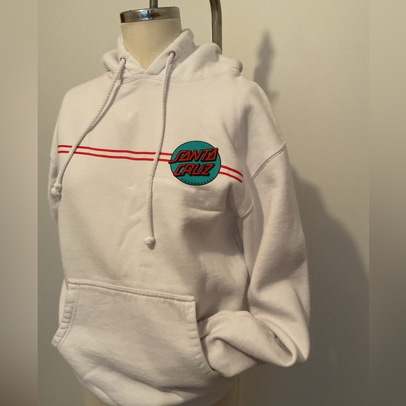 Santa Cruz Skateboards White Hooded Sweatshirt with Logo and Stripes. - Picture 2 of 9